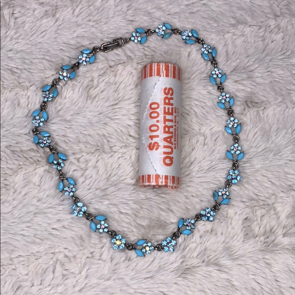 Gorgeous Blue and pink Stone Flower Necklace